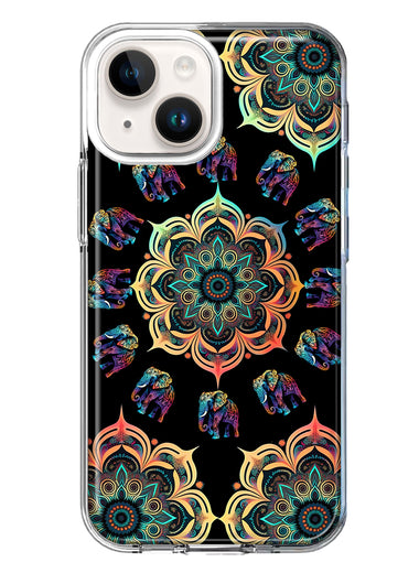 Apple iPhone 14 Mandala Geometry Abstract Elephant Pattern Hybrid Protective Phone Case Cover