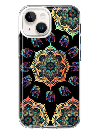 Apple iPhone 15 Mandala Geometry Abstract Elephant Pattern Hybrid Protective Phone Case Cover