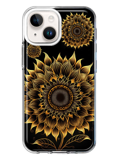 Apple iPhone 15 Plus Mandala Geometry Abstract Sunflowers Pattern Hybrid Protective Phone Case Cover