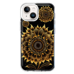 Apple iPhone 15 Plus Mandala Geometry Abstract Sunflowers Pattern Hybrid Protective Phone Case Cover