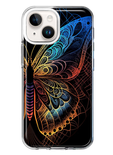 Apple iPhone 14 Mandala Geometry Abstract Butterfly Pattern Hybrid Protective Phone Case Cover