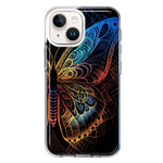 Apple iPhone 15 Plus Mandala Geometry Abstract Butterfly Pattern Hybrid Protective Phone Case Cover