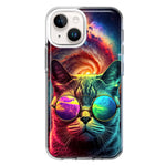 Apple iPhone 15 Plus Neon Rainbow Galaxy Cat Hybrid Protective Phone Case Cover
