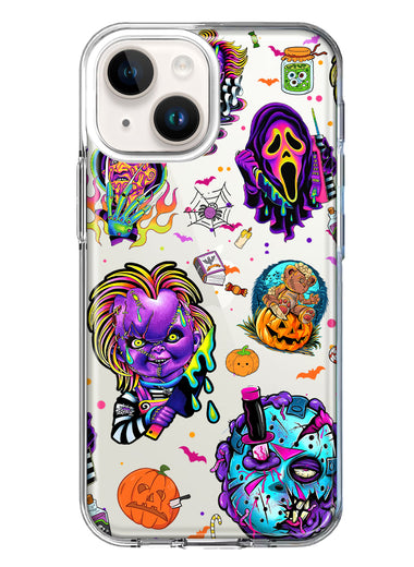 Apple iPhone 14 Plus Cute Halloween Spooky Horror Scary Neon Characters Hybrid Protective Phone Case Cover
