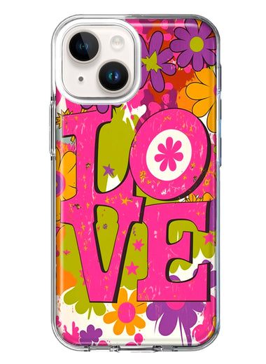 Apple iPhone 14 Plus Pink Daisy Love Graffiti Painting Art Hybrid Protective Phone Case Cover