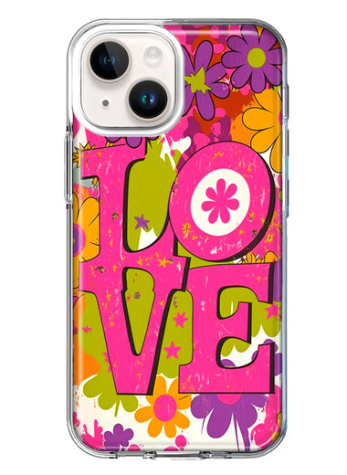Apple iPhone 15 Pink Daisy Love Graffiti Painting Art Hybrid Protective Phone Case Cover
