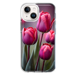 Apple iPhone 15 Pink Tulip Flowers Floral Hybrid Protective Phone Case Cover