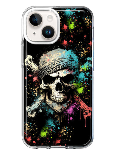 Apple iPhone 15 Plus Fantasy Paint Splash Pirate Skull Hybrid Protective Phone Case Cover