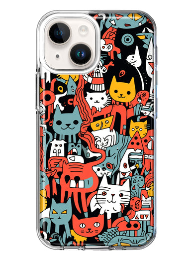 Apple iPhone 15 Psychedelic Cute Cats Friends Pop Art Hybrid Protective Phone Case Cover