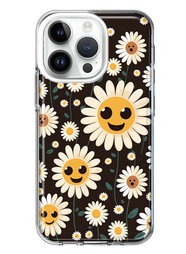 Apple iPhone 14 Pro Cute Smiley Face White Daisies Double Layer Phone Case Cover