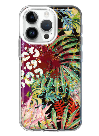 Apple iPhone 14 Pro Leopard Tropical Flowers Vacation Dreams Hibiscus Floral Hybrid Protective Phone Case Cover