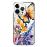 Apple iPhone 14 Pro Spring Summer Flowers Butterfly Purple Blue Lilac Floral Hybrid Protective Phone Case Cover