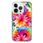 Apple iPhone 14 Pro Watercolor Paint Summer Rainbow Flowers Bouquet Bloom Floral Hybrid Protective Phone Case Cover