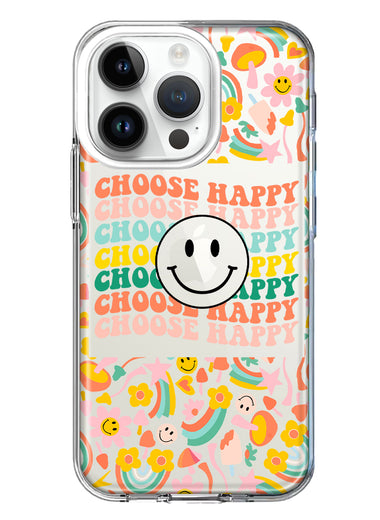 Apple iPhone 14 Pro Choose Happy Smiley Face Retro Vintage Groovy 70s Style Hybrid Protective Phone Case Cover