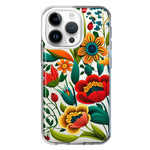 Apple iPhone 14 Pro Colorful Red Orange Folk Style Floral Vibrant Spring Flowers Hybrid Protective Phone Case Cover