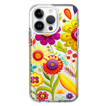 Apple iPhone 14 Pro Colorful Yellow Pink Folk Style Floral Vibrant Spring Flowers Hybrid Protective Phone Case Cover