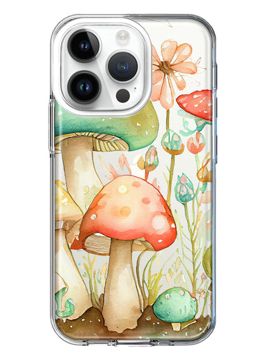 Apple iPhone 14 Pro Fairytale Watercolor Mushrooms Pastel Spring Flowers Floral Hybrid Protective Phone Case Cover