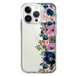 Apple iPhone 14 Pro Navy Blue Summer Watercolor Floral Classic Purple Flowers Hybrid Protective Phone Case Cover