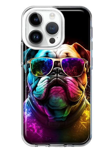 Apple iPhone 14 Pro Neon Rainbow Glow Bulldog Hybrid Protective Phone Case Cover