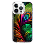 Apple iPhone 14 Pro Neon Rainbow Glow Peacock Feather Hybrid Protective Phone Case Cover
