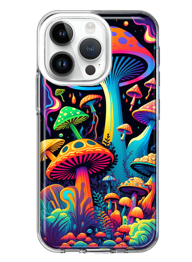 Apple iPhone 14 Pro Neon Rainbow Psychedelic Indie Hippie Mushrooms Hybrid Protective Phone Case Cover