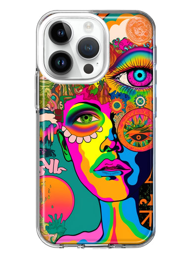 Apple iPhone 14 Pro Neon Rainbow Psychedelic Hippie One Eye Pop Art Hybrid Protective Phone Case Cover