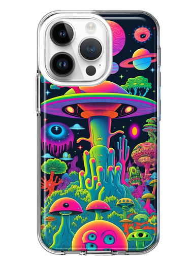 Apple iPhone 14 Pro Neon Rainbow Psychedelic UFO Alien Planet Hybrid Protective Phone Case Cover
