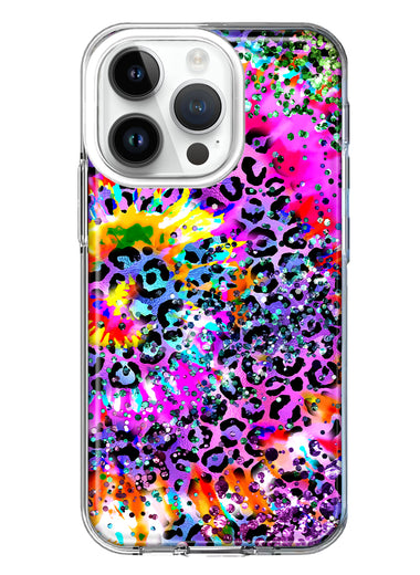 Apple iPhone 14 Pro Vibrant Pink Purple Tie Dye Summer Leopard Swirl Rainbow Hybrid Protective Phone Case Cover