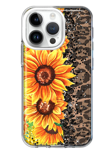 Apple iPhone 14 Pro Yellow Summer Sunflowers Brown Leopard Honeycomb Hybrid Protective Phone Case Cover
