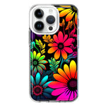 Apple iPhone 14 Pro Neon Rainbow Glow Colorful Abstract Flowers Floral Hybrid Protective Phone Case Cover