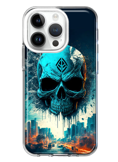 Apple iPhone 14 Pro Blue Apocalypse Cyberpunk Skull Feather Double Layer Phone Case Cover