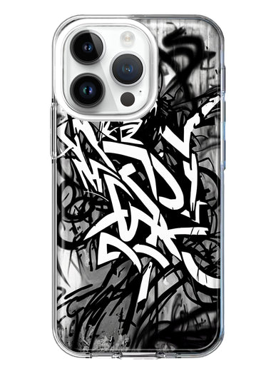 Apple iPhone 14 Pro Black White Urban Graffiti Hybrid Protective Phone Case Cover
