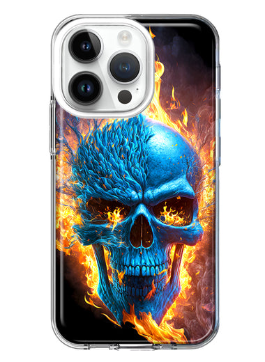Apple iPhone 14 Pro Blue Flaming Skull Burning Fire Double Layer Phone Case Cover