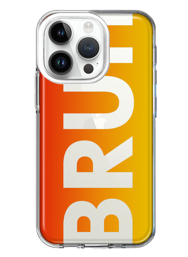 Apple iPhone 14 Pro Orange Red Clear Funny Text Quote Bruh Hybrid Protective Phone Case Cover