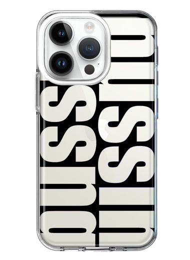 Apple iPhone 14 Pro Black Clear Funny Text Quote Bussin Hybrid Protective Phone Case Cover