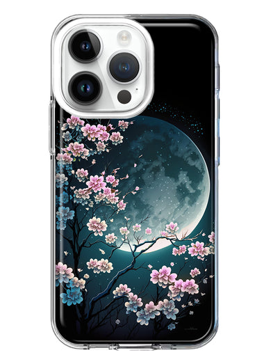 Apple iPhone 14 Pro Kawaii Manga Pink Cherry Blossom Full Moon Hybrid Protective Phone Case Cover