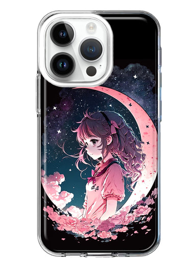 Apple iPhone 14 Pro Kawaii Manga Pink Cherry Blossom Dreaming Moon Girl Hybrid Protective Phone Case Cover