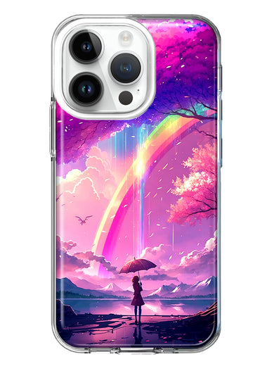 Apple iPhone 14 Pro Kawaii Manga Pink Cherry Blossom Japanese Rainbow Girl Hybrid Protective Phone Case Cover