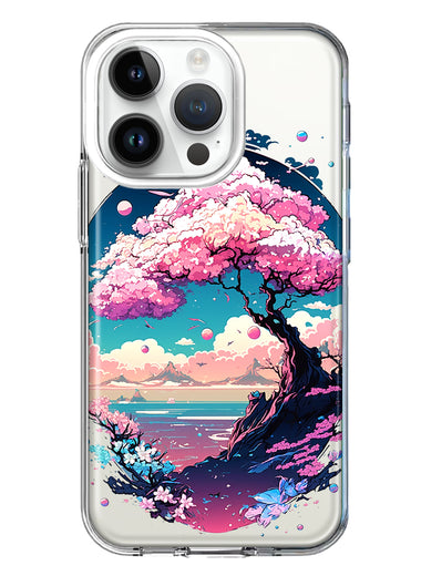 Apple iPhone 14 Pro Kawaii Manga Pink Cherry Blossom Japanese Sky Floral Ocean Hybrid Protective Phone Case Cover