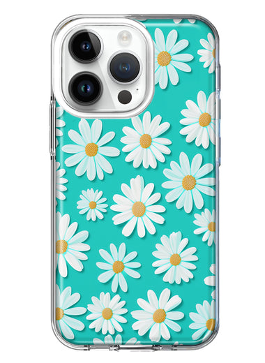 Apple iPhone 14 Pro Turquoise Teal White Daisies Cute Daisy Polka Dots Double Layer Phone Case Cover
