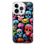 Apple iPhone 14 Pro Halloween Spooky Colorful Day of the Dead Skulls Hybrid Protective Phone Case Cover