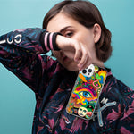 Apple iPhone 15 Pro Neon Rainbow Psychedelic Trippy Hippie Multiple Eyes Hybrid Protective Phone Case Cover