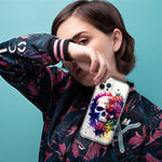 Apple iPhone 15 Pro Fantasy Skull Red Purple Roses Hybrid Protective Phone Case Cover