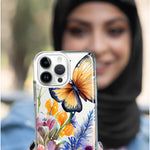 Apple iPhone 14 Pro Max Spring Summer Flowers Butterfly Purple Blue Lilac Floral Hybrid Protective Phone Case Cover