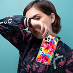 Apple iPhone 14 Pro Max Watercolor Paint Summer Rainbow Flowers Bouquet Bloom Floral Hybrid Protective Phone Case Cover