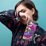 Apple iPhone XS Vibrant Pink Purple Tie Dye Summer Leopard Swirl Rainbow Hybrid Protective Phone Case Cover