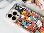 Apple iPhone 15 Pro Max Psychedelic Cute Cats Friends Pop Art Hybrid Protective Phone Case Cover