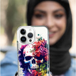 Apple iPhone 15 Pro Max Fantasy Skull Red Purple Roses Hybrid Protective Phone Case Cover
