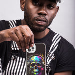 Apple iPhone 15 Pro Fantasy Skull Headphone Colorful Pop Art Hybrid Protective Phone Case Cover