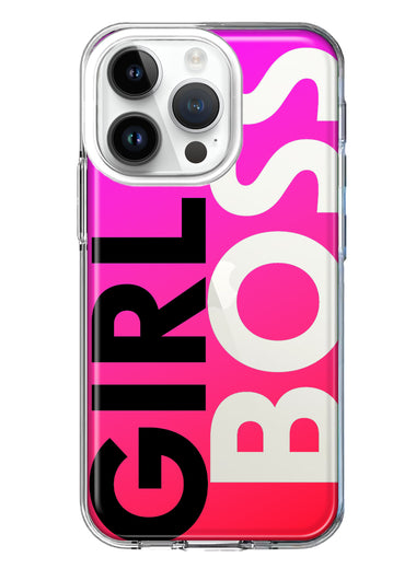 Apple iPhone 14 Pro Pink Clear Funny Text Quote Girl Boss Hybrid Protective Phone Case Cover